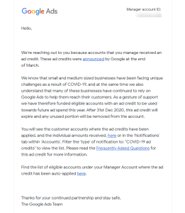 Google Credit Email Example